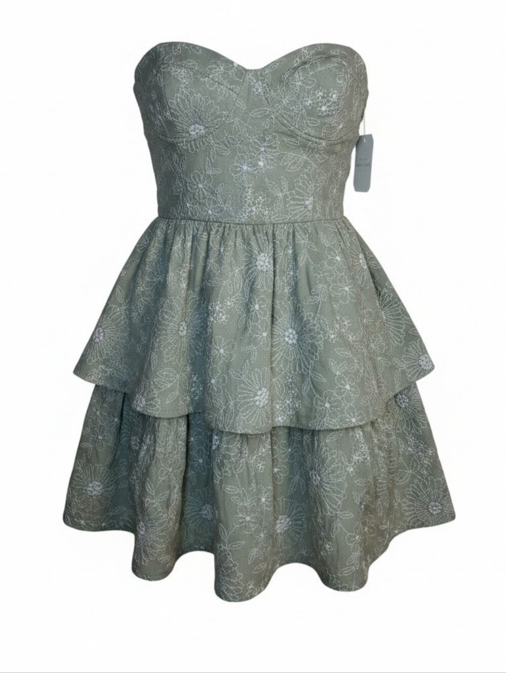NWT Altar'd State Sage Floral Strapless Tiered Mini Dress